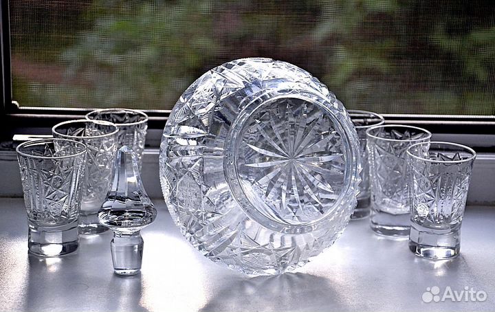 Графин Морской (гхз) и стопки 6 шт. хрусталь СССР