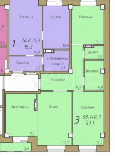 3-к. квартира, 68,8 м², 2/9 эт.