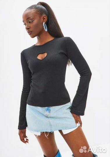 Лонгслив женский чёрный с сердечком XS