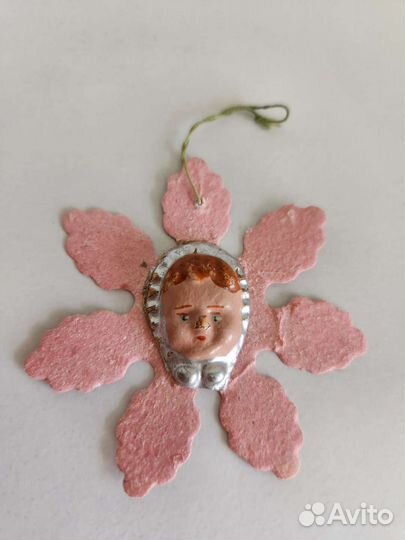 Елочная игрушка СССР снежинка Ангел, Лицо
