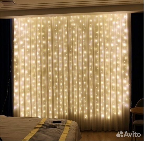 Гирлянда-штора с пультом 3х3