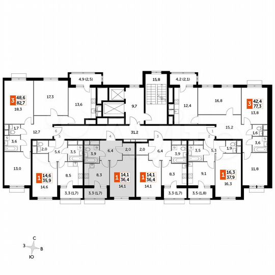 1-к. квартира, 36,4 м², 3/3 эт.