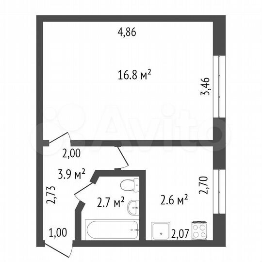 1-к. квартира, 29,4 м², 2/5 эт.