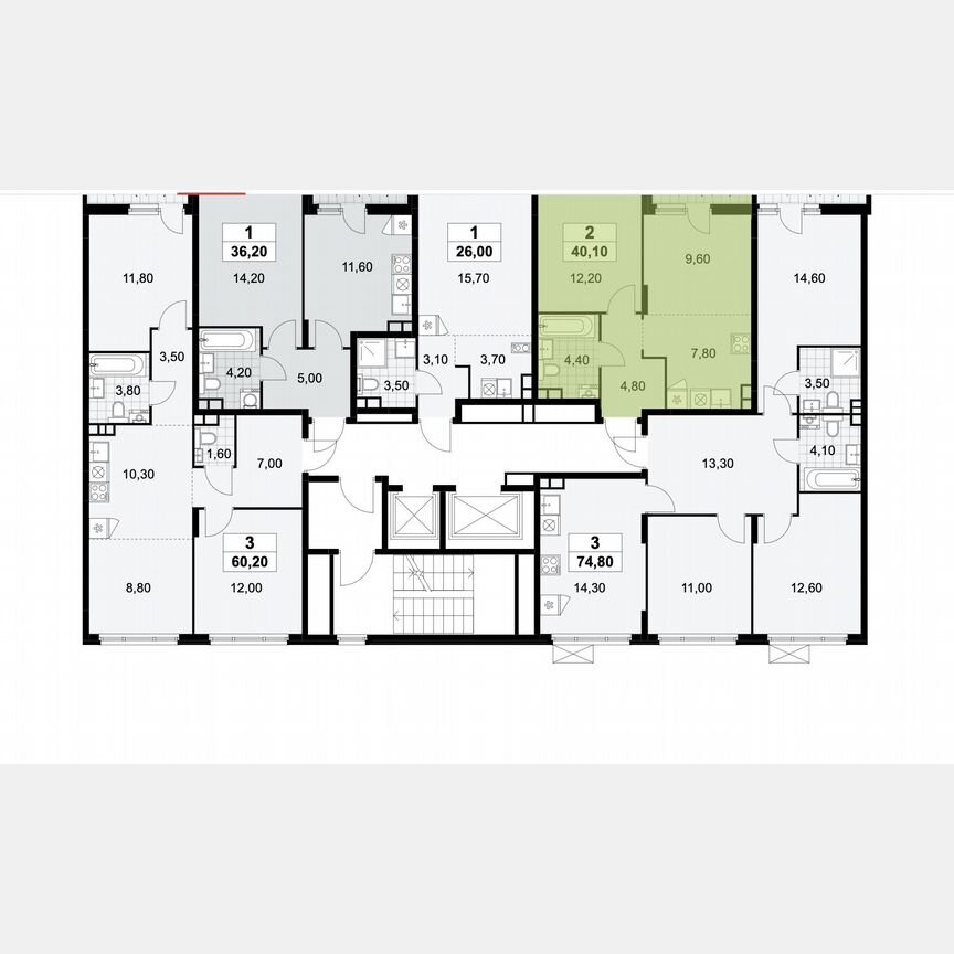 2-к. квартира, 40,1 м², 3/12 эт.
