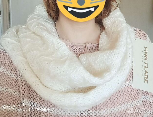 Шарф - снуд белый теплый
