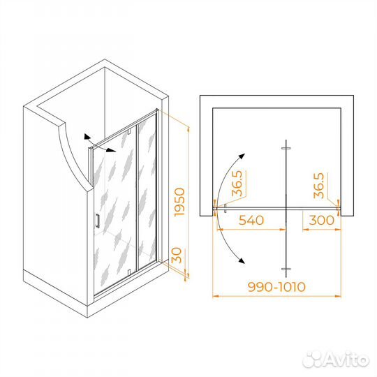Душ. дверь прозр 1000мм хром RGW LE-103 Leipzig