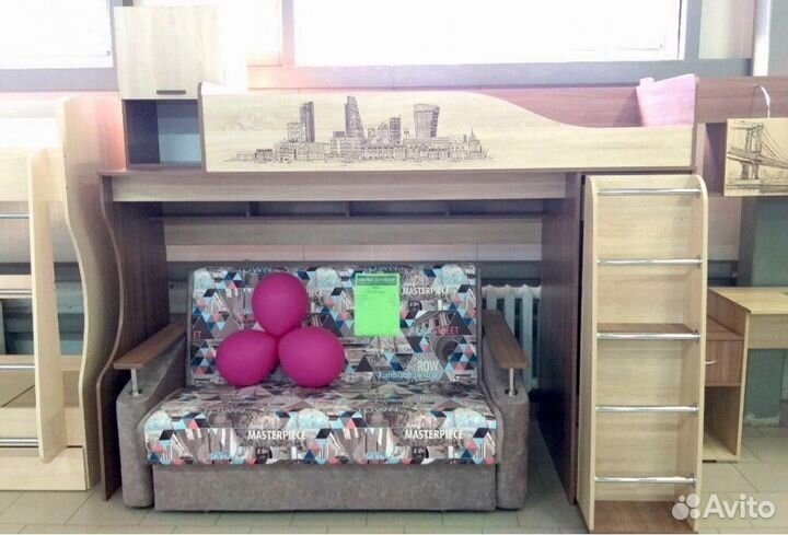 Кровать-чердак Орион детская со шкафом