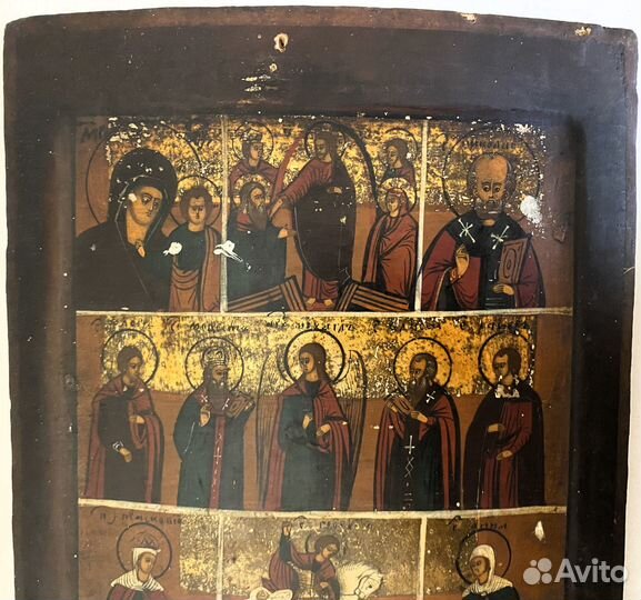 Икона избранные святые семичастная частник 19 век