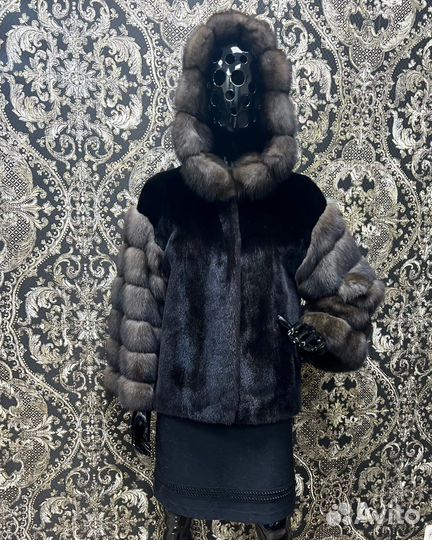 Шуба норка отделка соболь