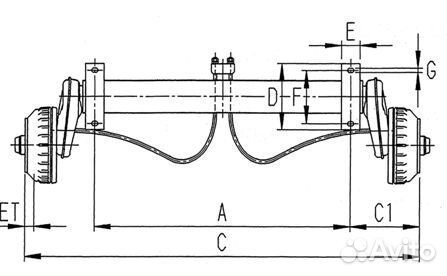 Ось резино-жгутовая с тормозом прицепа, 3500 кг, В