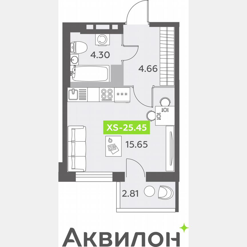 Квартира-студия, 25,5 м², 12/12 эт.