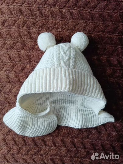 Шапка-шлем для новорождённого малыша зима вязаная