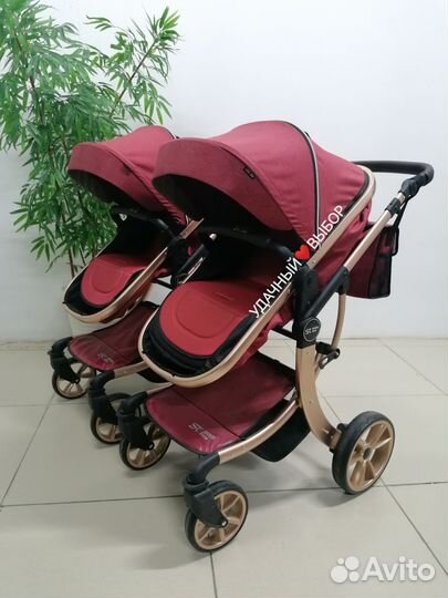 Новая коляска для двойни 2в1 Sweet Kids (гранат)