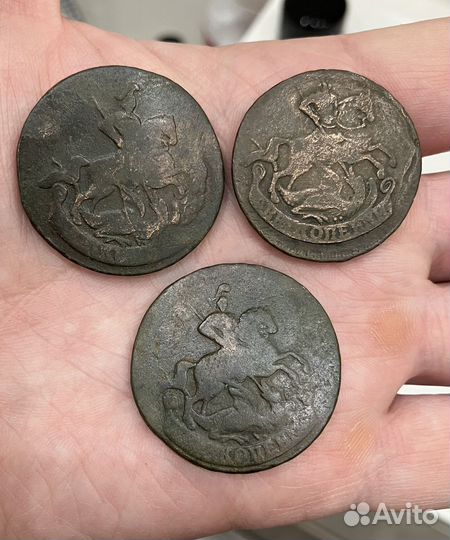 Лот 2 копейки Елизаветы 1757,58,59