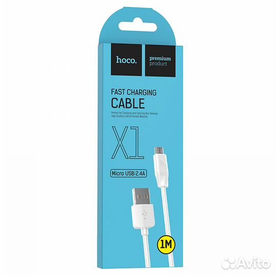 Кабель USB - microusb 1м hoco X1 Rapid 2.1А, белый