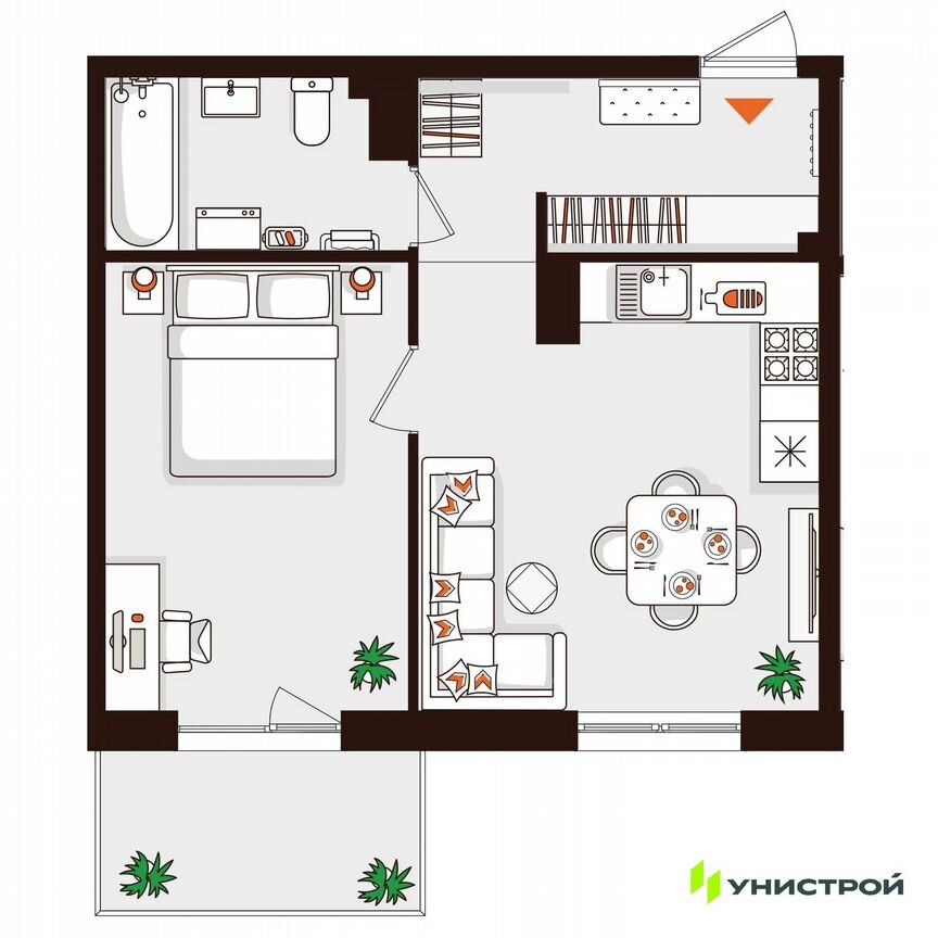 1-к. квартира, 45 м², 3/5 эт.