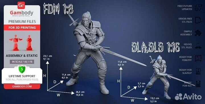 Статуэтка Ведьмака Геральт из Ривии 4К 3D