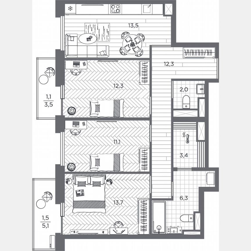 3-к. квартира, 77,2 м², 25/25 эт.