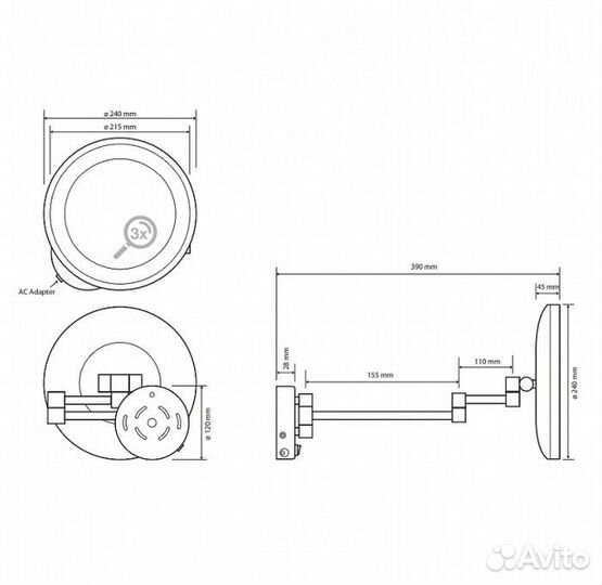 Косметическое зеркало Bemeta 116401772 с подсветко