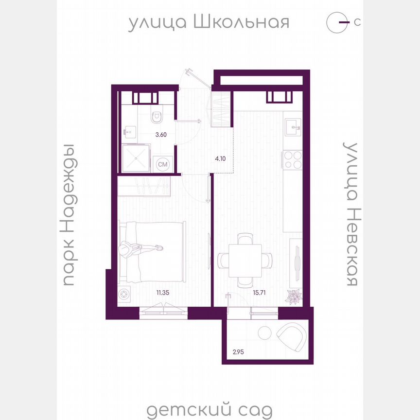 1-к. квартира, 35,7 м², 3/5 эт.