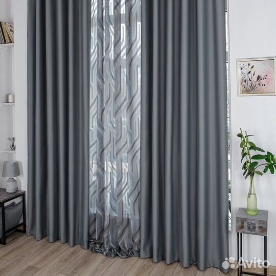 Шторы блэкаут Амадео серый новые пошив
