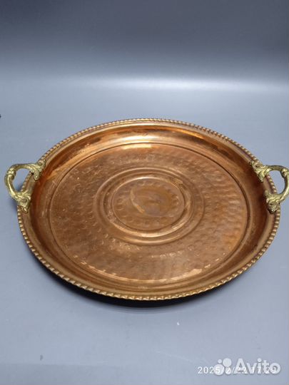 Медный поднос с ручками 22 см