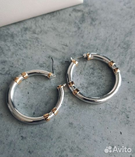 Серьги кольца 2 тона, ralph lauren