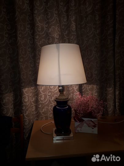 Настольная лампа СССР. Фарфор кобальт, латунь