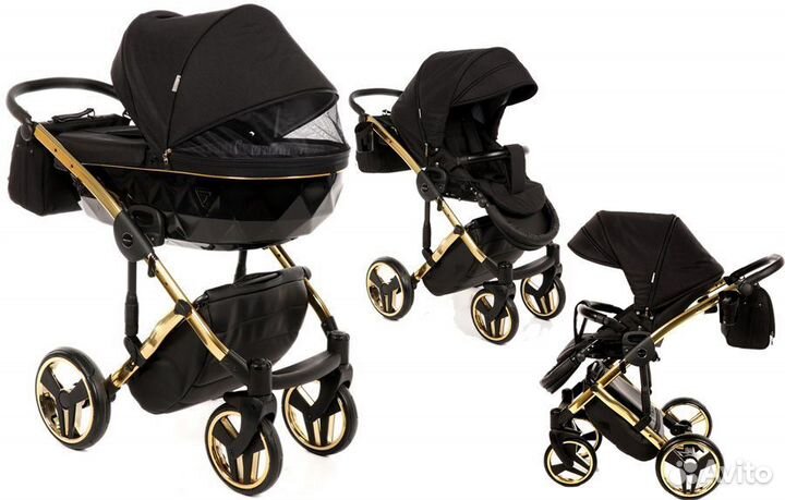 Коляска junama diamond 2 в 1 черная/золото