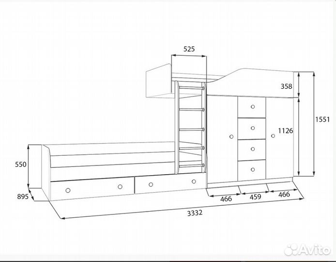Двухъярусная кровать Дуб Молочный/Оранжевый