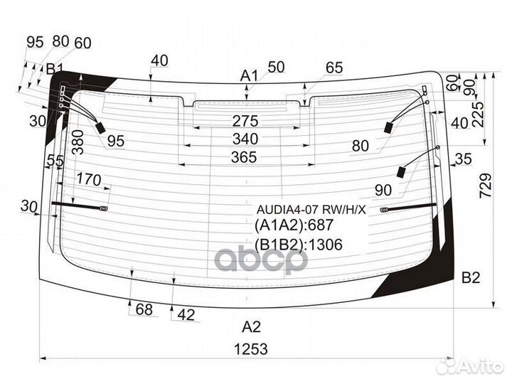 Стекло заднее с обогревом audi A4/ S4/ RS4 4D 0
