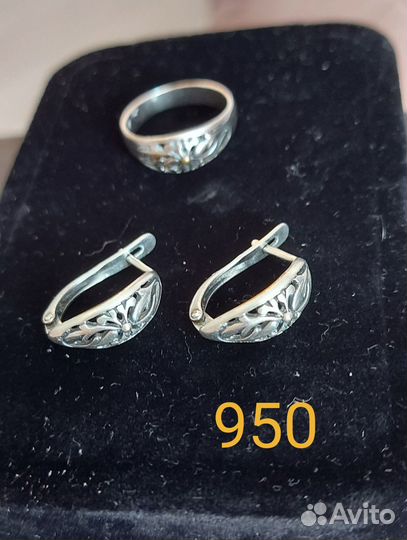 Серьги+кольцо серебро