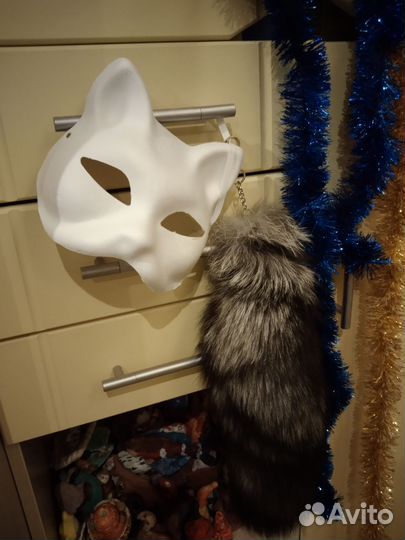Хвост из натурального меха и маска