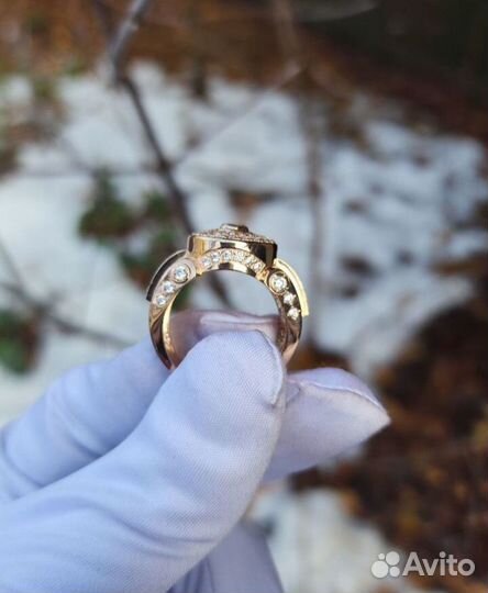 Золотая мужская печатка, перстень, кольцо 585
