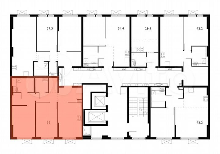2-к. квартира, 56 м², 11/15 эт.