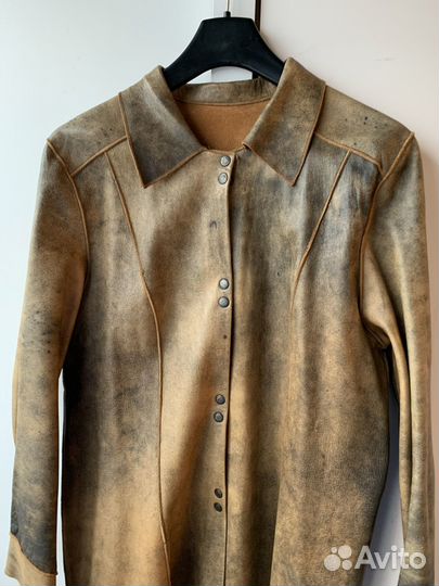 Кожаная рубашка, куртка р 48 коричневая