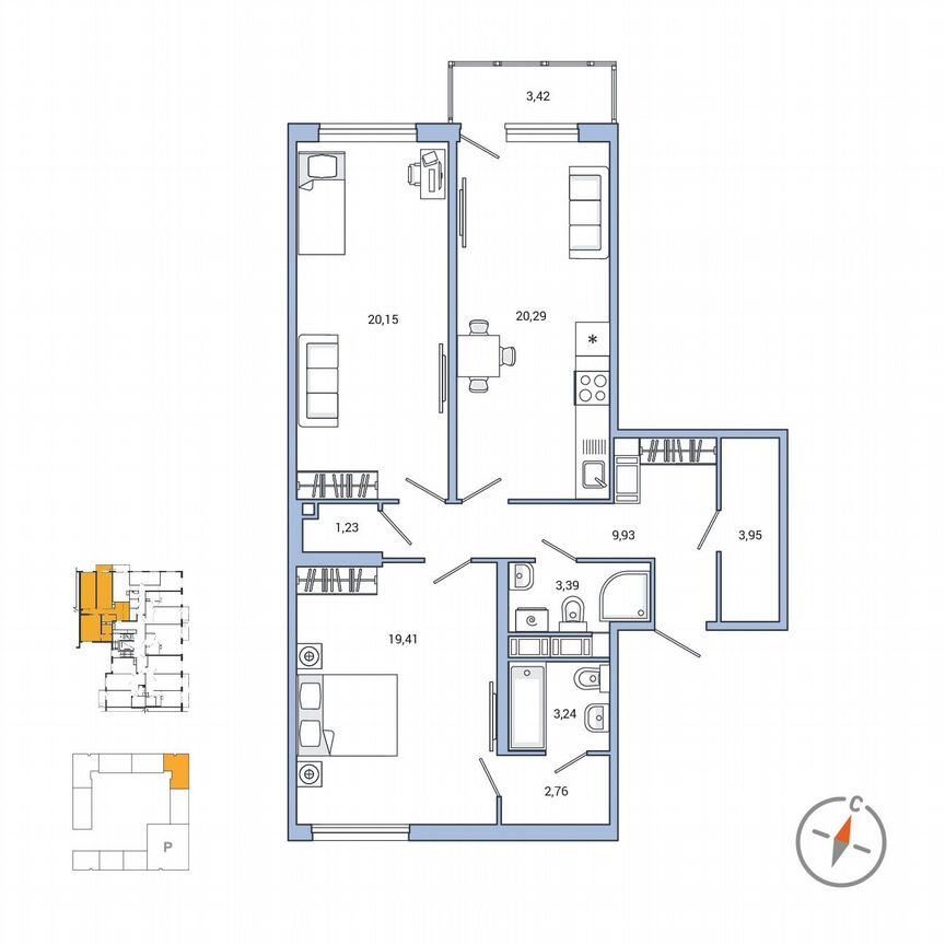 2-к. квартира, 87,4 м², 6/7 эт.
