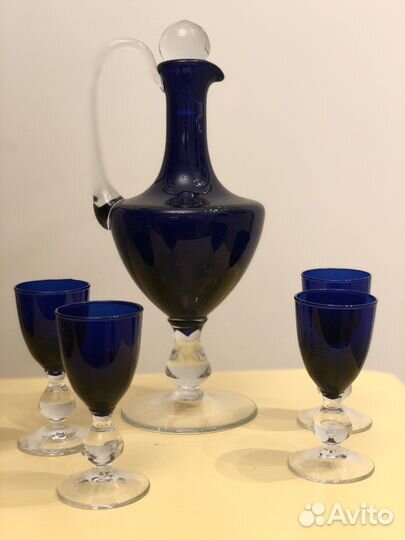 Графин и рюмки СССР кобальтовое стекло и обычное