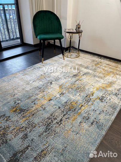 Ковер 150 на 230 серый с горчичным и голубым