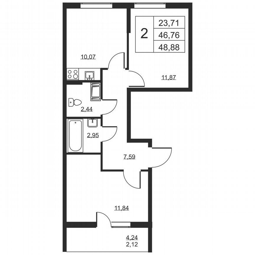 2-к. квартира, 48,9 м², 8/19 эт.