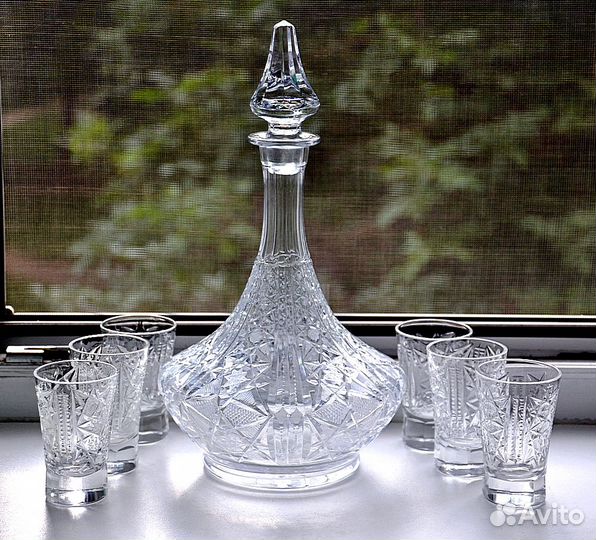 Графин Морской (гхз) и стопки 6 шт. хрусталь СССР