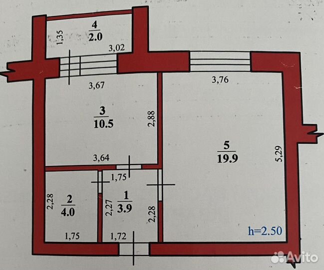 1-к. квартира, 38,3 м3, 4/9 эт