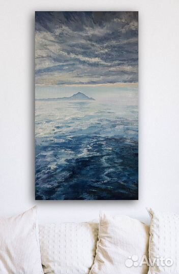 Картина маслом большая текстурная море горы
