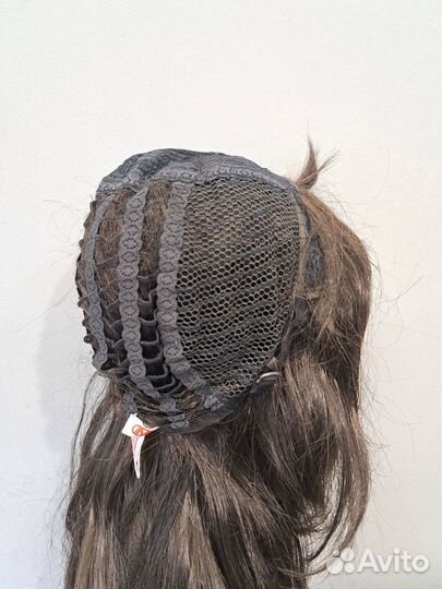 Парик длинный чёрный с челкой. Стрижка каскад