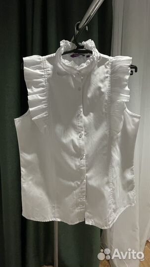 Блузка рубашка белая без руковов 164