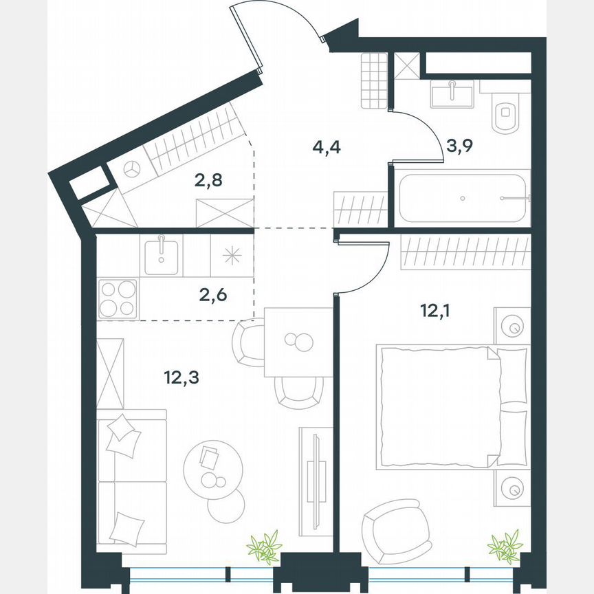 2-к. квартира, 38,1 м², 13/19 эт.