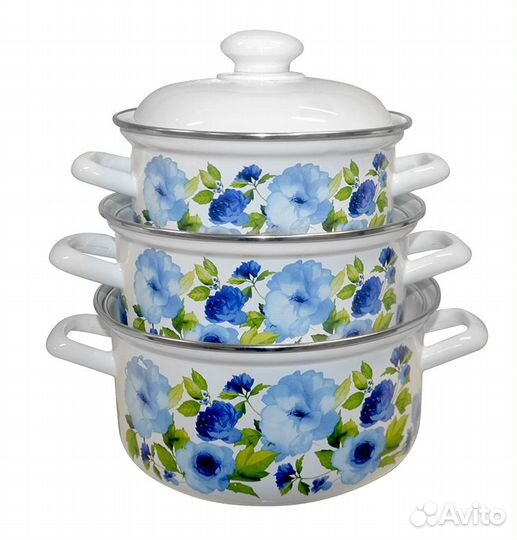 Наборы, кастрюли эмалированные, новые