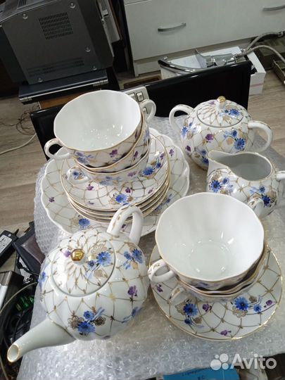 Чайный сервиз лфз Васильки кобальтовая сетка