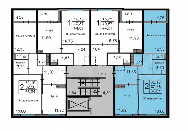 2-к. квартира, 66,6 м², 9/10 эт.