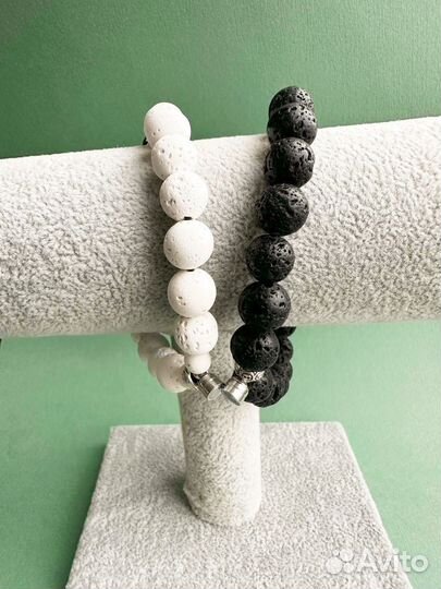 Парные браслеты с натуральной лавой для влюблённых